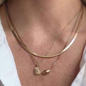 Herringbone Dog Tag Chain Necklace | a.new.day |  Gold 3 PC Necklace(s) NWT 🏷️